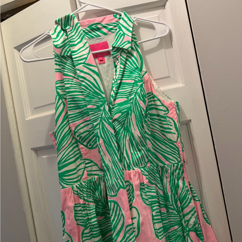 LILLY PULITZER TRISHA STRETCH SHIRTDRESS SIZE 8 WHO LET THE FRONDS OUT EXCELLENT - Picture 3 of 14